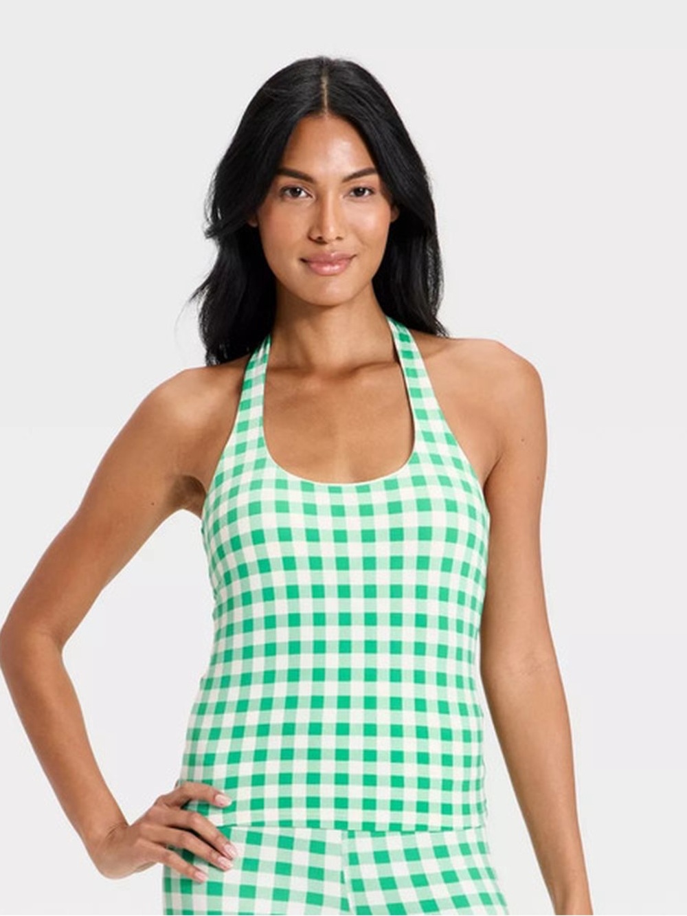 NWT All In Motion Women's Everyday Soft Halter Neck Support Tank Top XXL Gingham